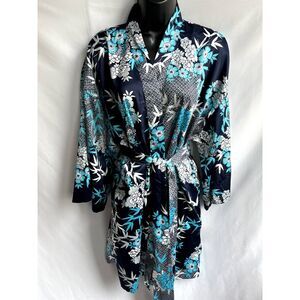 Topuner Satin Floral Asian Kimono Robe Floral Sexy Size S/M Belted Lounge Cute